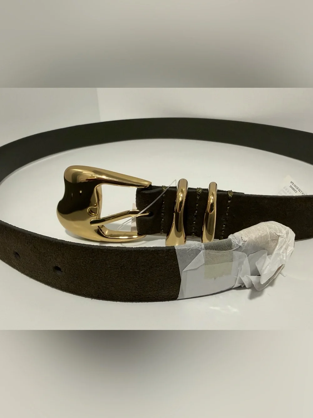 NEW Madewell Sculpted Wavy-Buckle Belt in Dried Olive suede NY202 S (27-28”) $78
